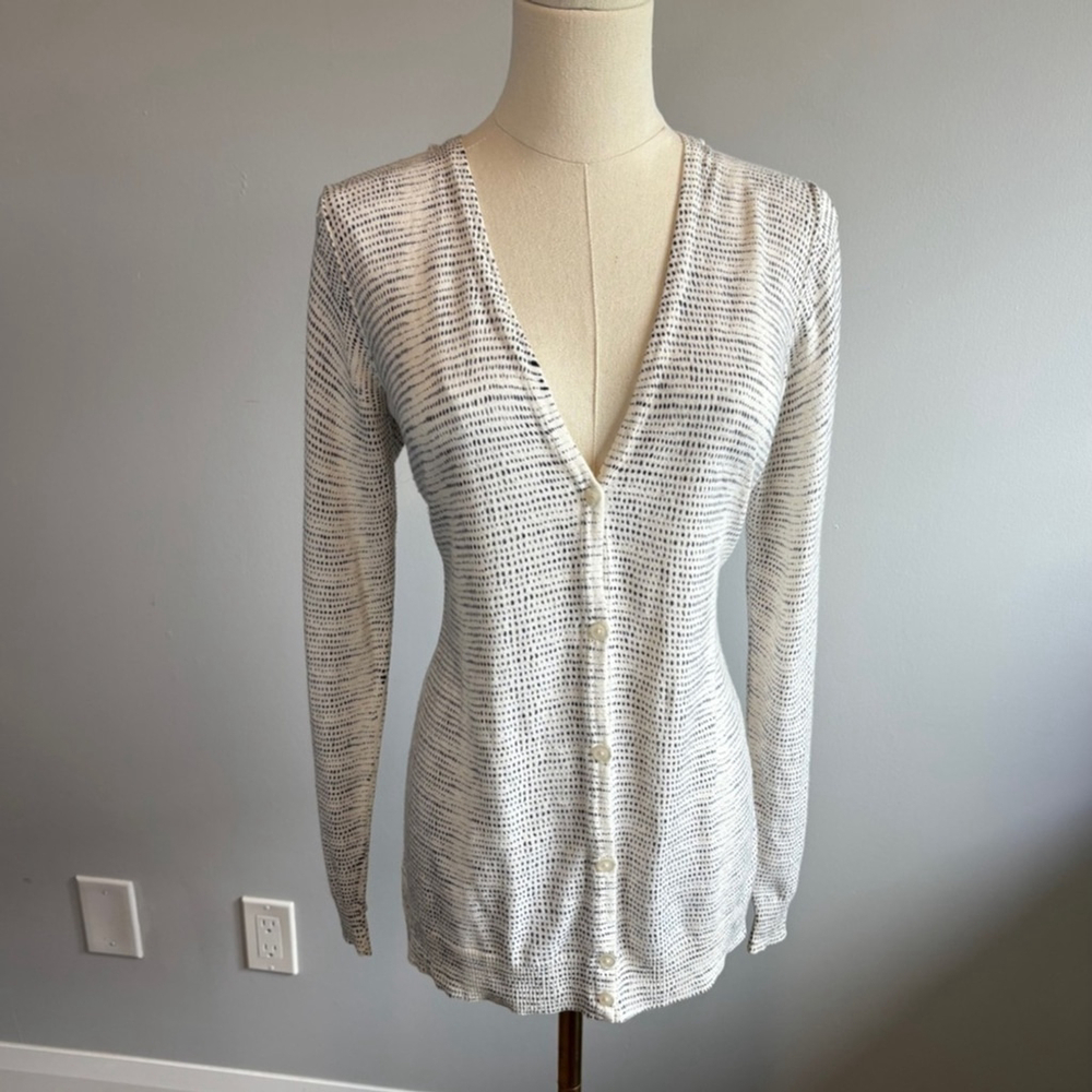 Bass, Women's Button Down, Long Sleeve, Lightweight Cardigan, cream and navy, M